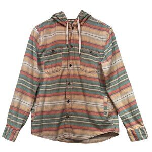 Modern Amusement Men's Hooded Button-Up Shirt Jacket Stretch Size M Multi Stripe